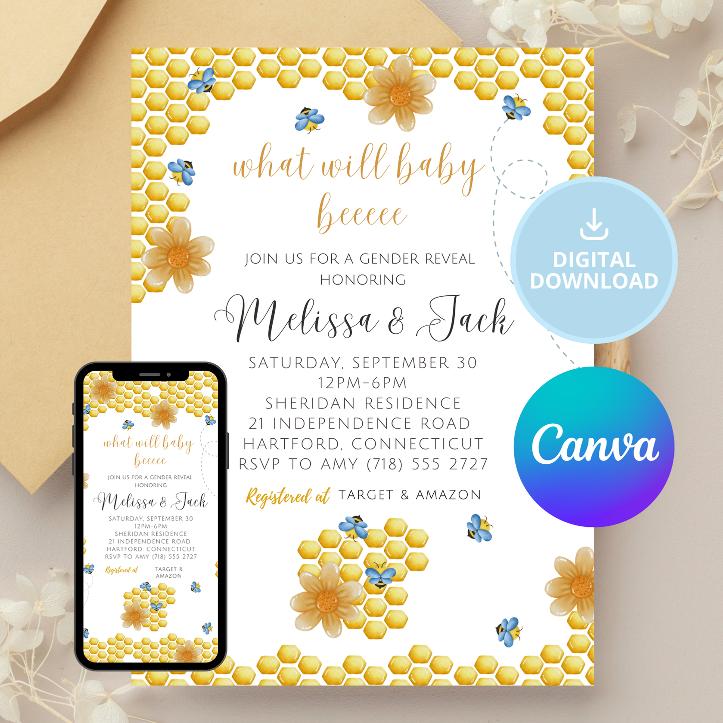 Bumble Bee Gender Reveal Invitation