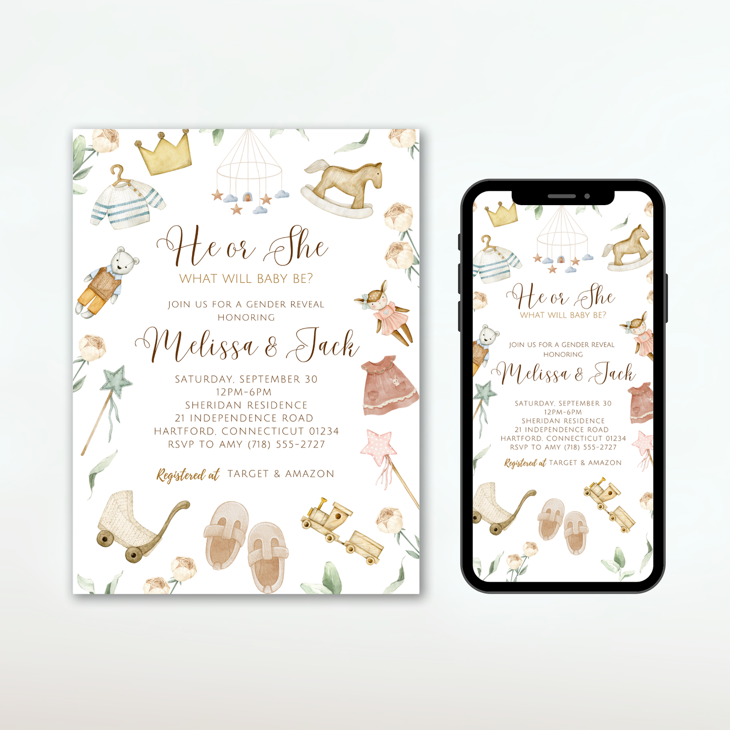 Neutral Vintage Gender Reveal Invitation