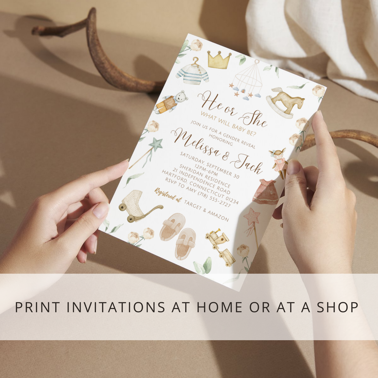 Neutral Vintage Gender Reveal Invitation