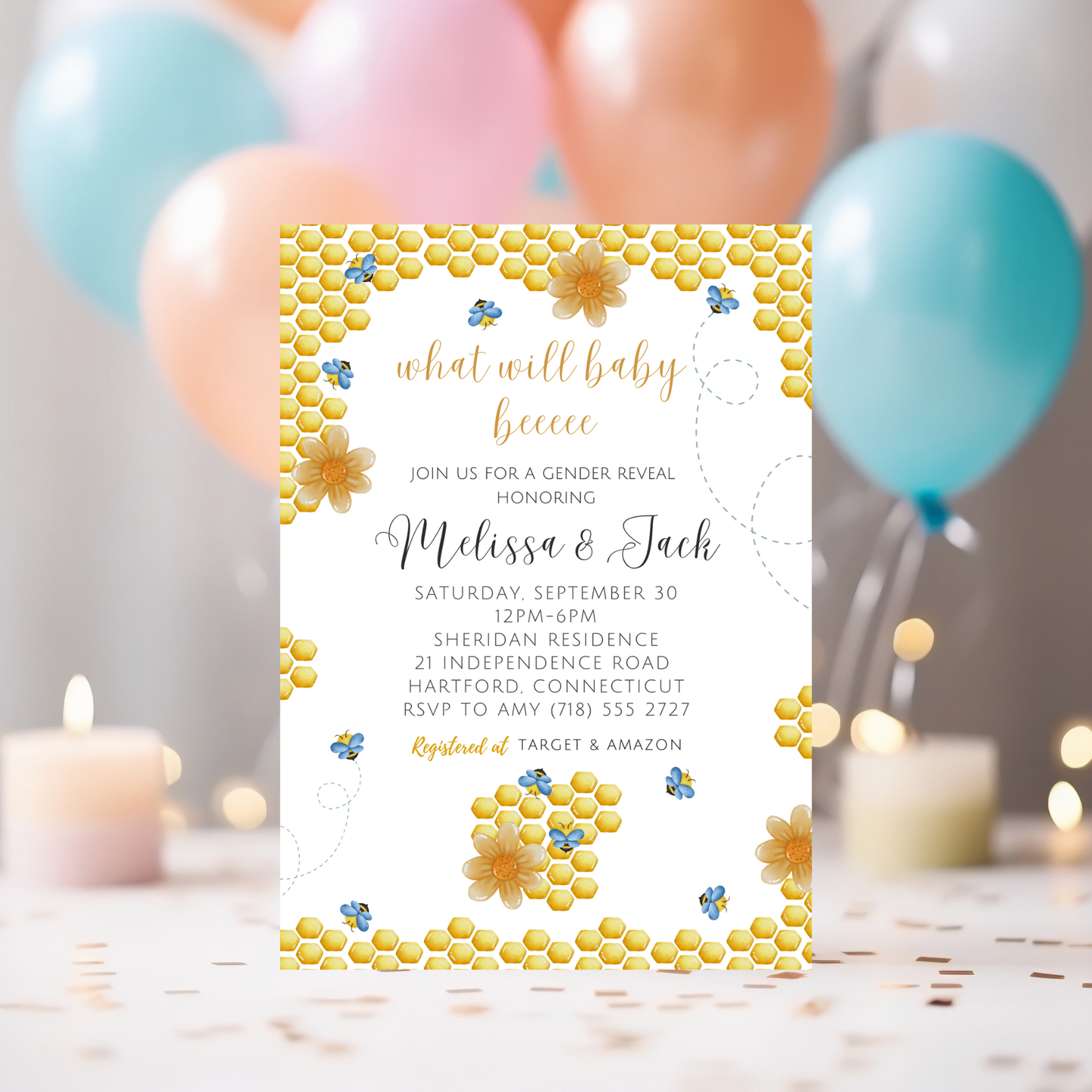 Bumble Bee Gender Reveal Invitation