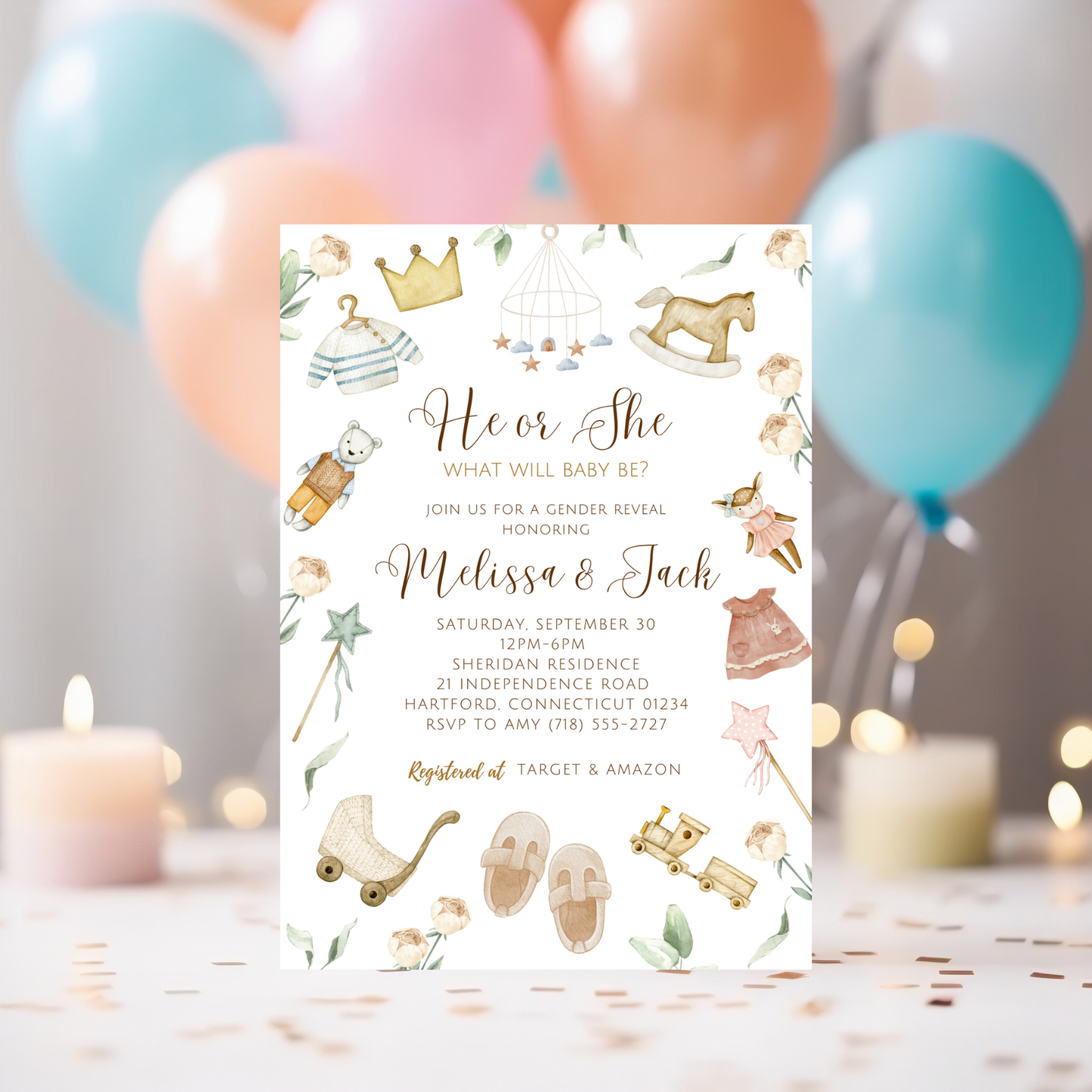 Neutral Vintage Gender Reveal Invitation