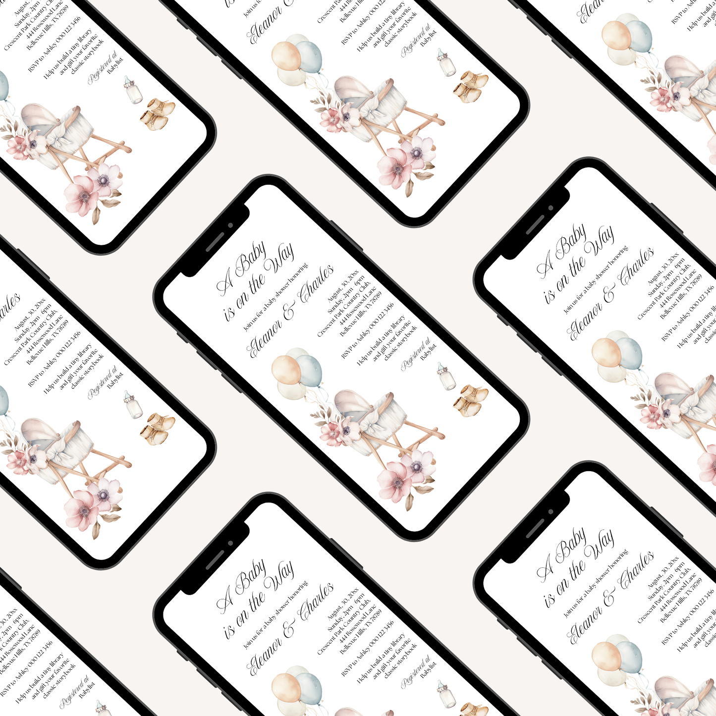 Bassinet Dreams Baby Shower Invitation | Neutral Gender Reveal | Vintage Newborn Baby | Spring Baby Shower Theme