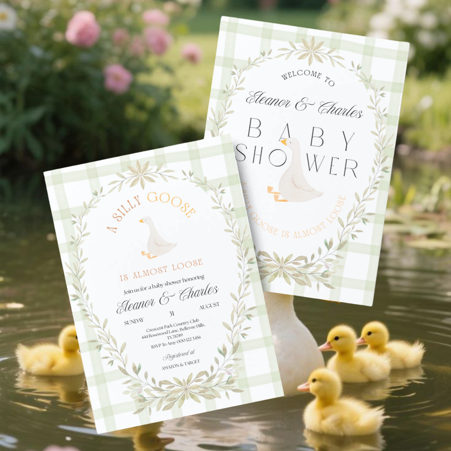 A Silly Goose is Almost Loose Baby Shower Invitation | Gender Neutral | Whimsical Garden Goose Theme