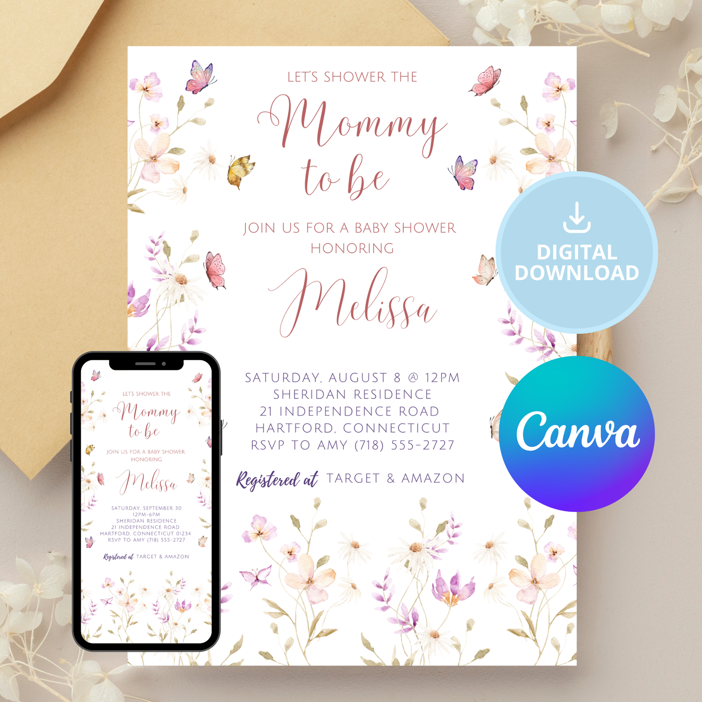 Mommy to be | floral baby shower invitation