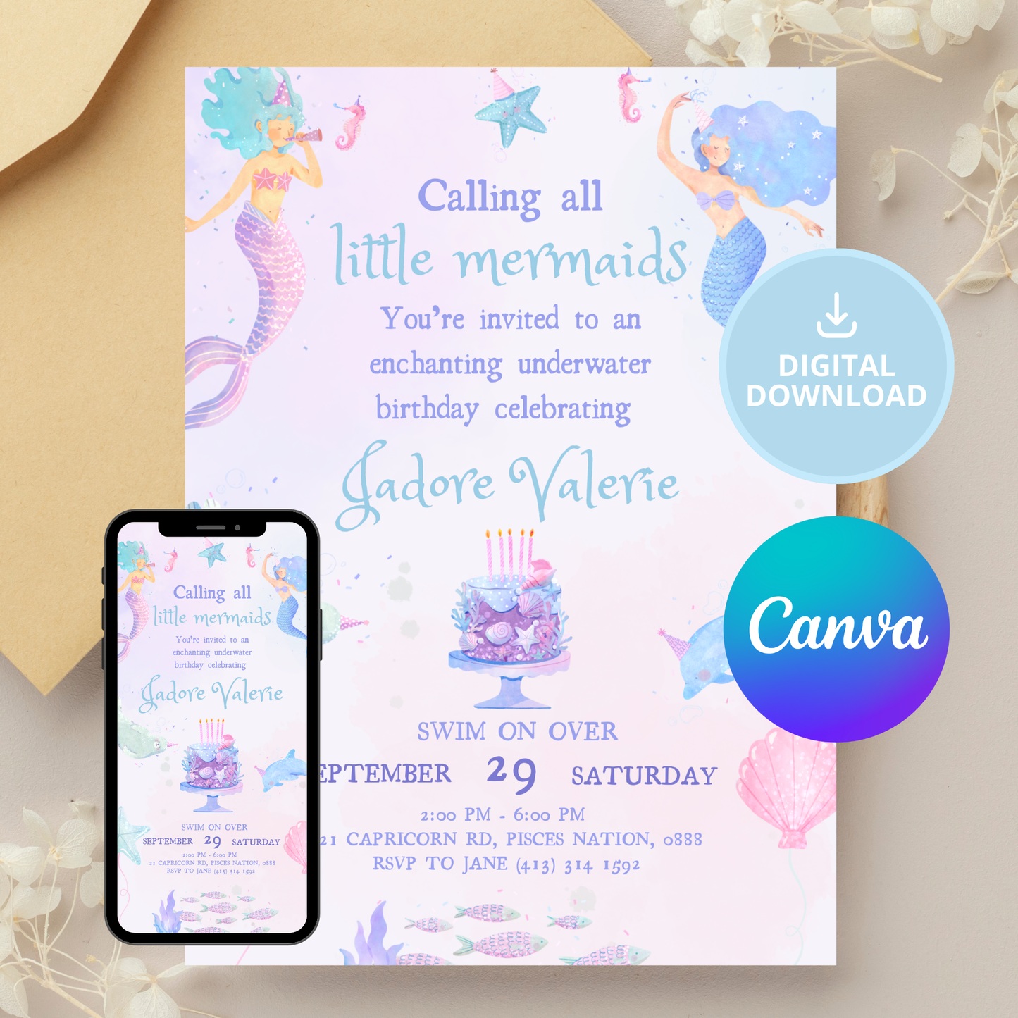 Little Mermaid Birthday Invitation