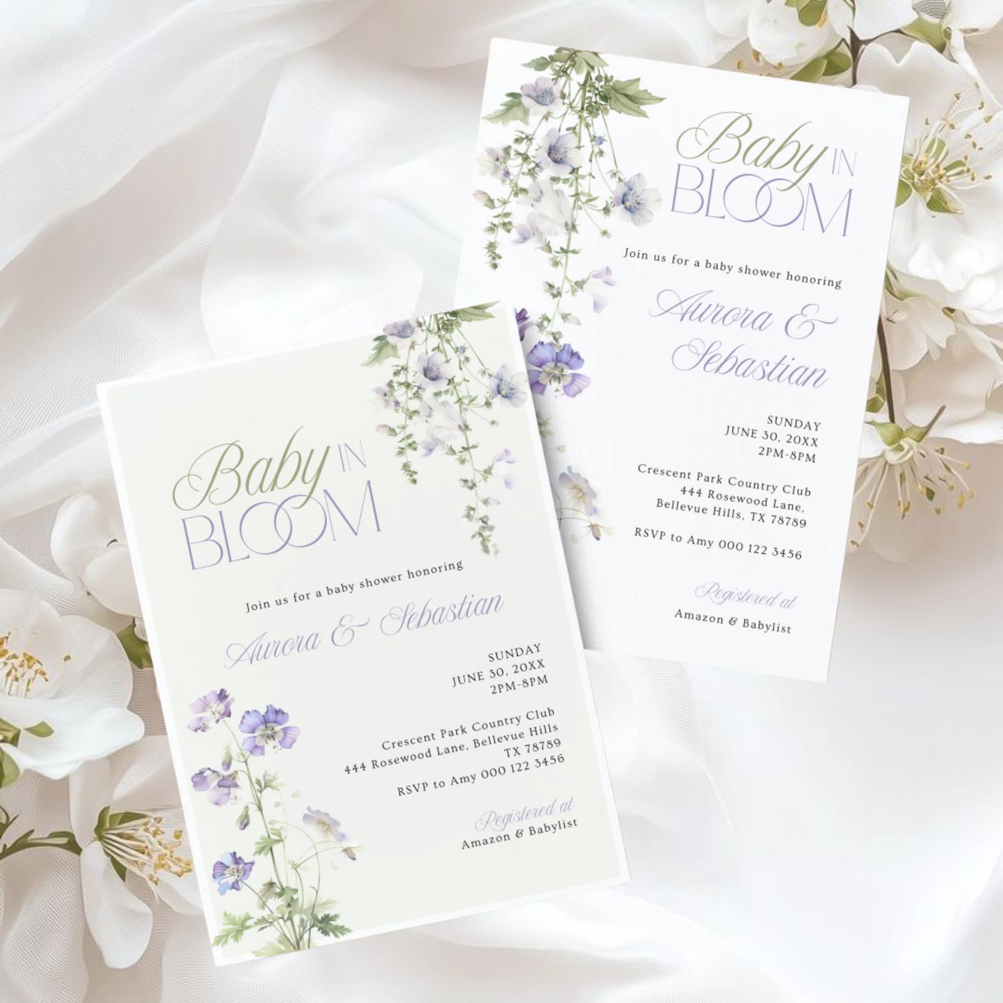 Baby in Bloom Baby Shower Invitation | Version 2 | Garden Theme | Botanical Flowers | Spring Baby Shower