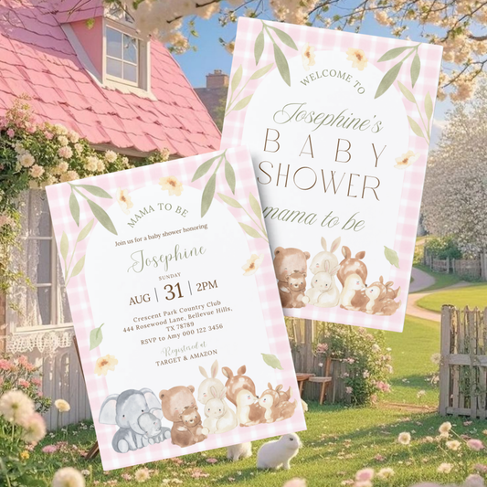 Showered with Love, Mama To Be | Gingham Picnic | Garden Theme | Baby Shower Invitation