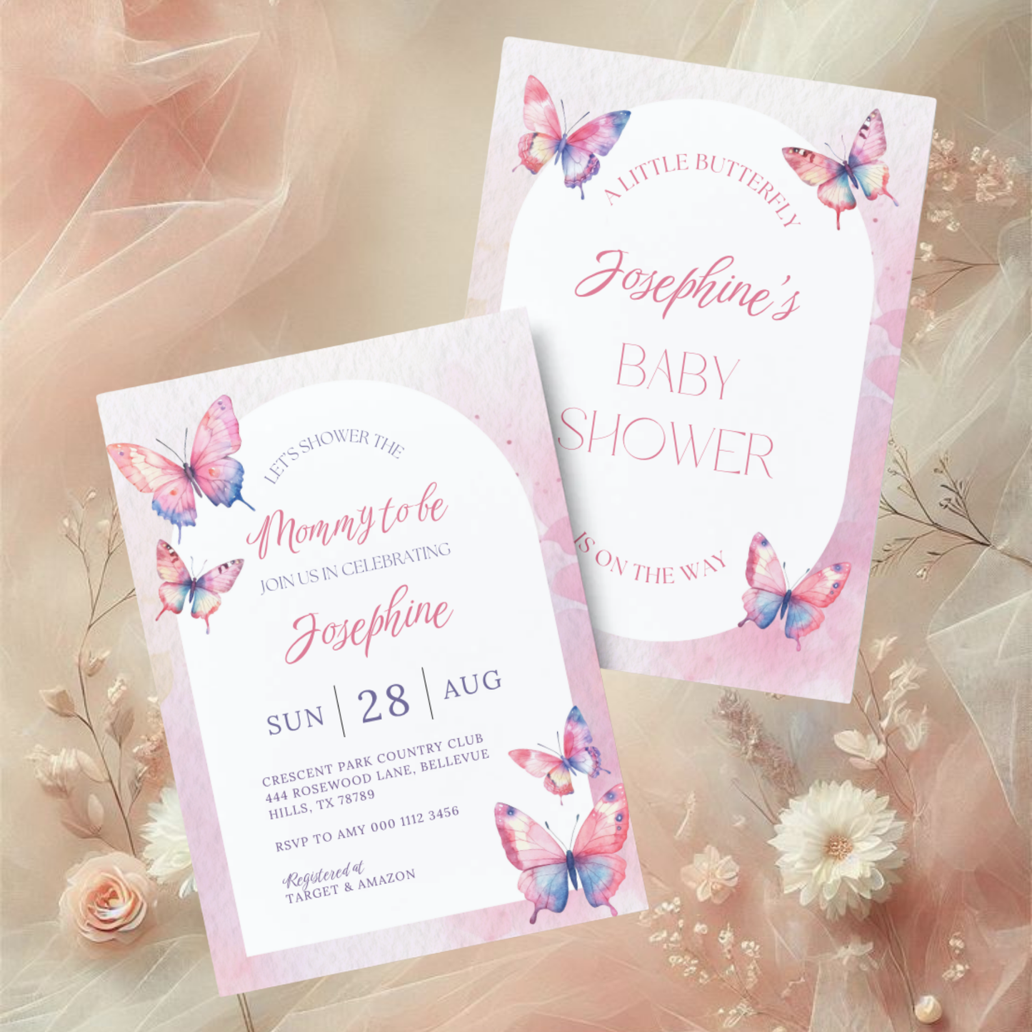 Fluttering into Motherhood | Mama to be | Butterfly Theme | Baby Shower Invitation