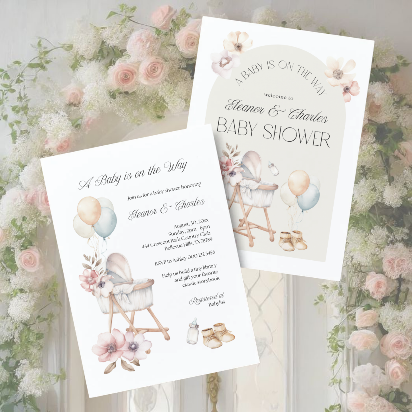 Bassinet Dreams Baby Shower Invitation | Neutral Gender Reveal | Vintage Newborn Baby | Spring Baby Shower Theme