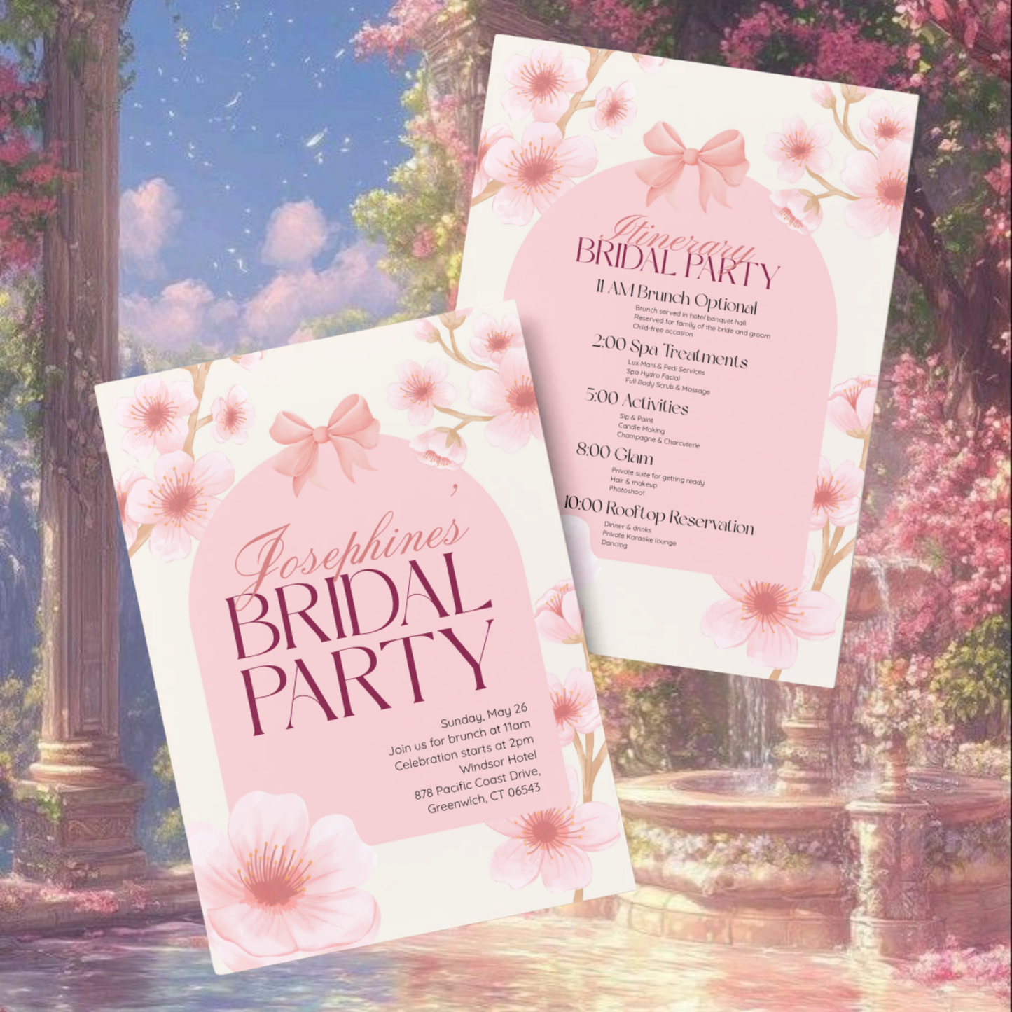 Cherry Blossom Invitation | Bridal Party | Birthday | Itinerary Included | Customizable Template