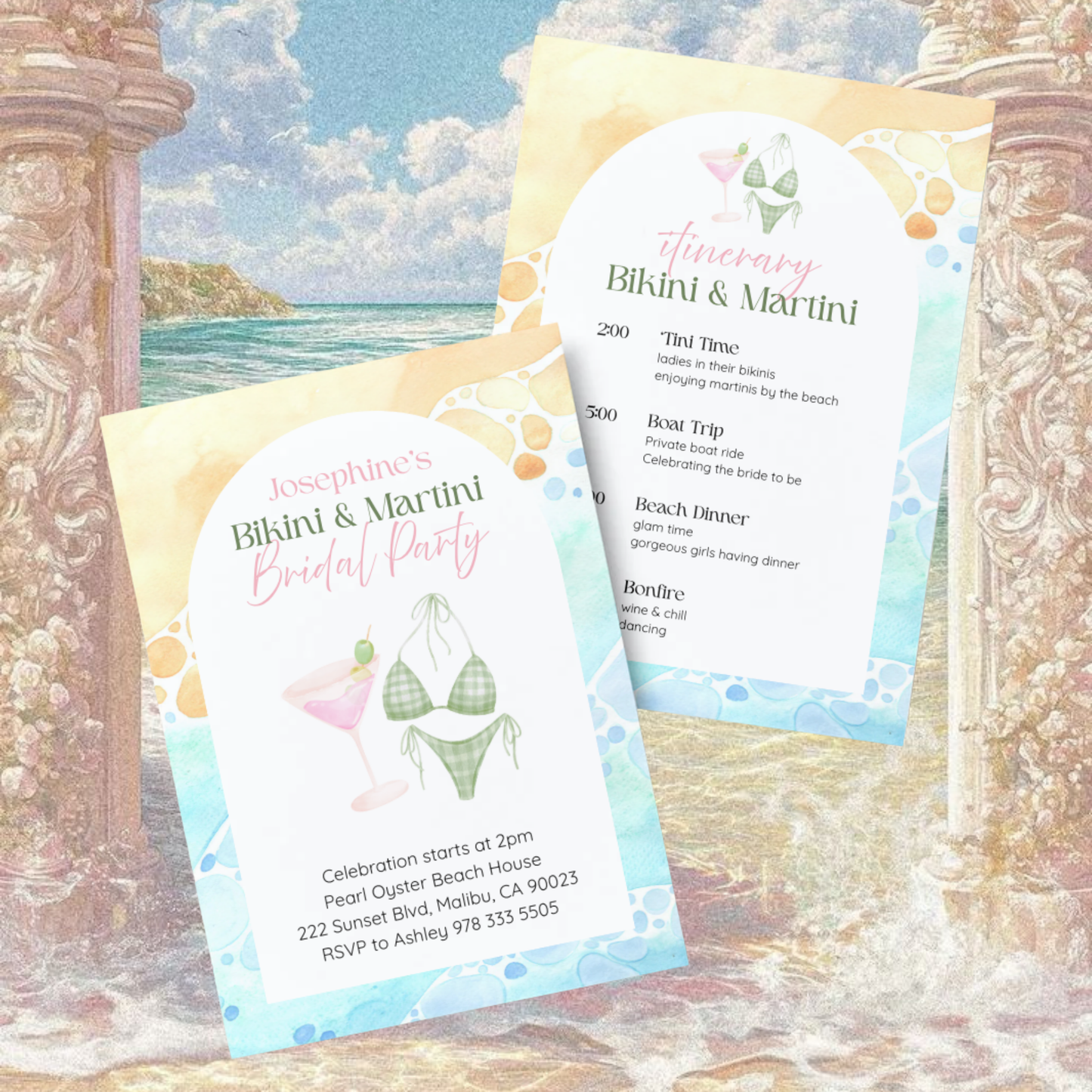 Sip, Splash, & Celebrate the Bride | Bikinis & Martinis Bridal Party or Birthday | Customizable Template