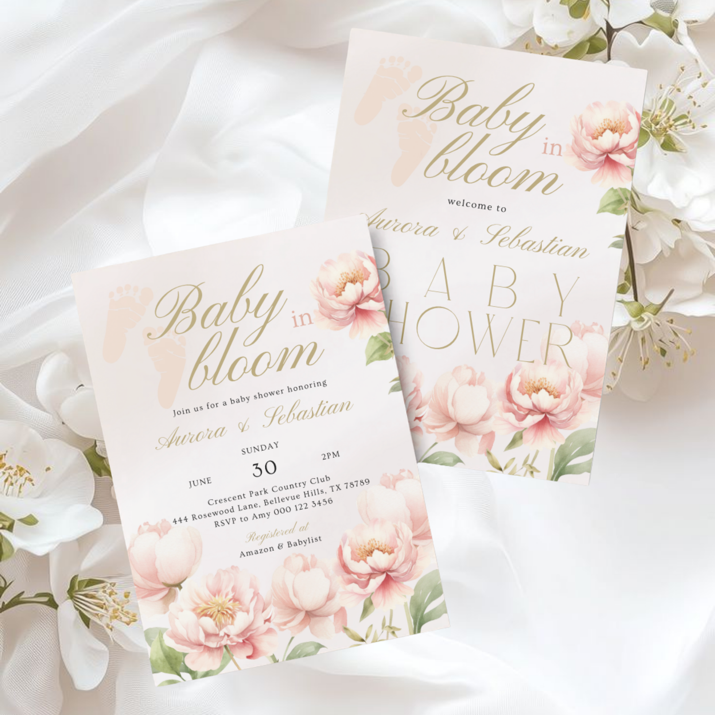 Baby in Bloom Baby Shower Invitation | Version 3 | Garden Theme | Botanical Flowers | Spring Baby Shower