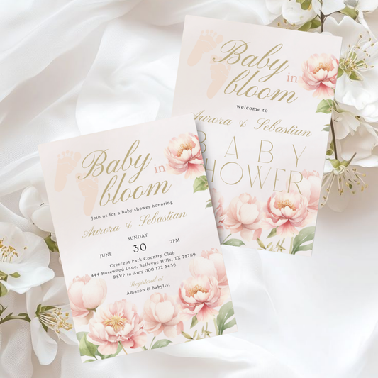 Baby in Bloom Baby Shower Invitation | Version 3 | Garden Theme | Botanical Flowers | Spring Baby Shower