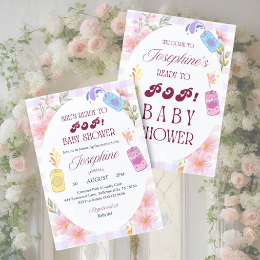 She's Ready to Pop Baby Shower Invitation | Colorful Retro Soda Pop Theme | Mama to be Celebration | Gender Reveal