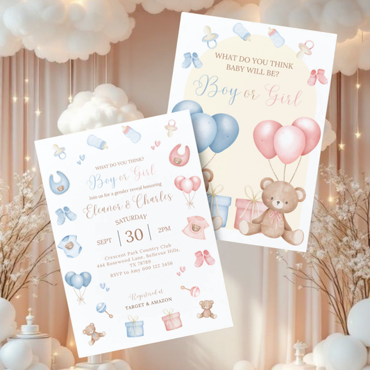 Classic Blue VS Pink Gender Reveal | Come and See, What Will Baby Be? | Boy or Girl? | Baby Shower Invitation