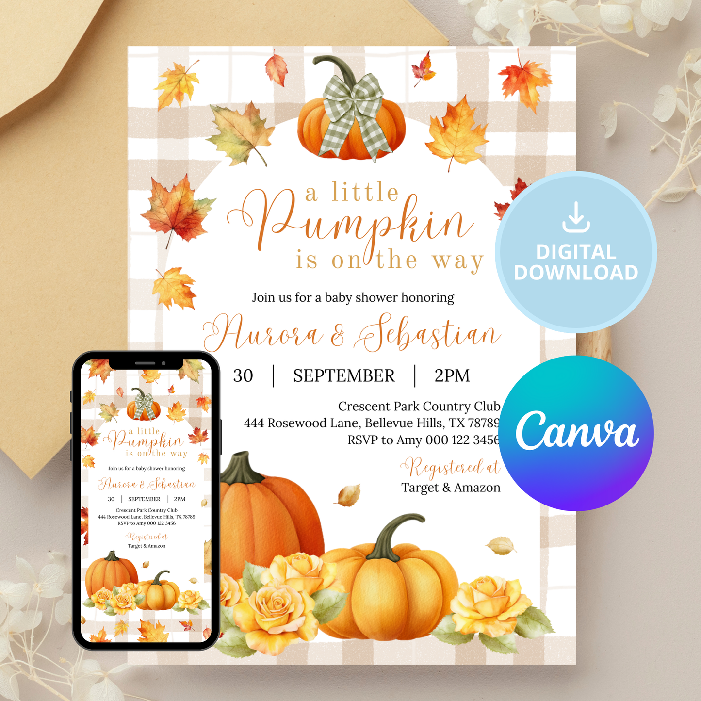 A Little Pumpkin is on the way | Fall Autumn Baby Shower | Bumpkin Baby Shower Invitation