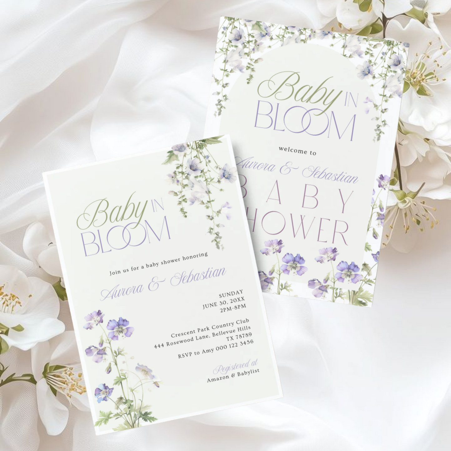 Baby in Bloom Baby Shower Invitation | Version 2 | Garden Theme | Botanical Flowers | Spring Baby Shower