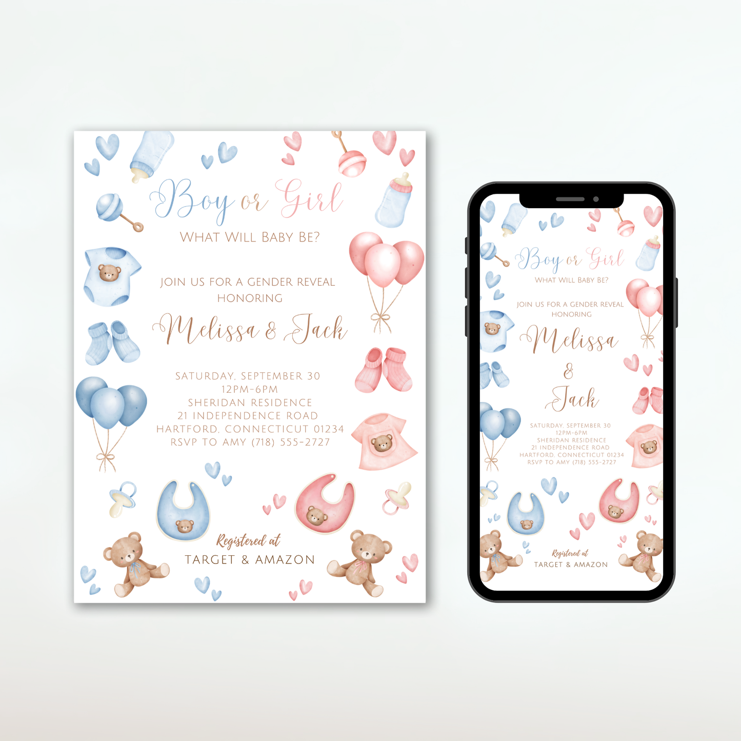 Classic Blue & Pink Gender Reveal Invitation