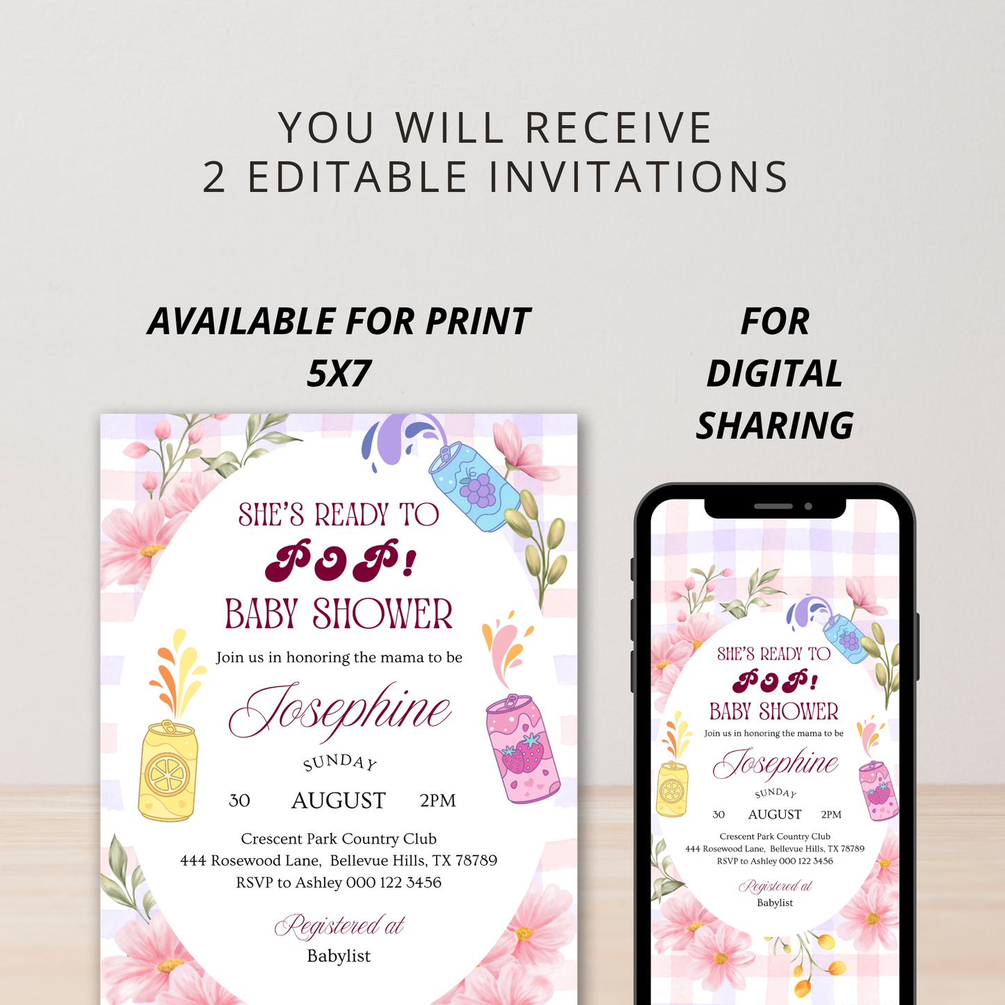 She's Ready to Pop Baby Shower Invitation | Colorful Retro Soda Pop Theme | Mama to be Celebration | Gender Reveal