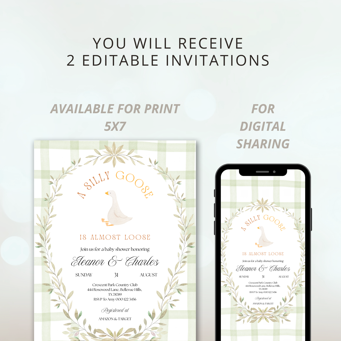 A Silly Goose is Almost Loose Baby Shower Invitation | Gender Neutral | Whimsical Garden Goose Theme