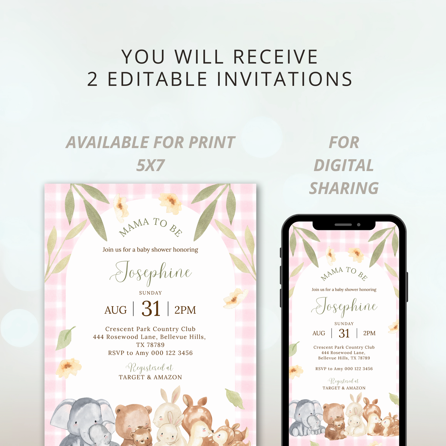 Showered with Love, Mama To Be | Gingham Picnic | Garden Theme | Baby Shower Invitation