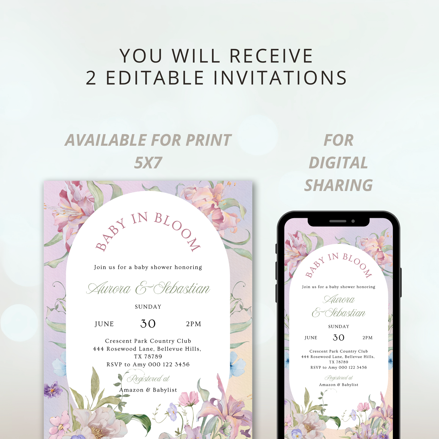 Baby in Bloom Baby Shower Invitation | Garden Theme | Botanical Flowers | Spring Baby Shower