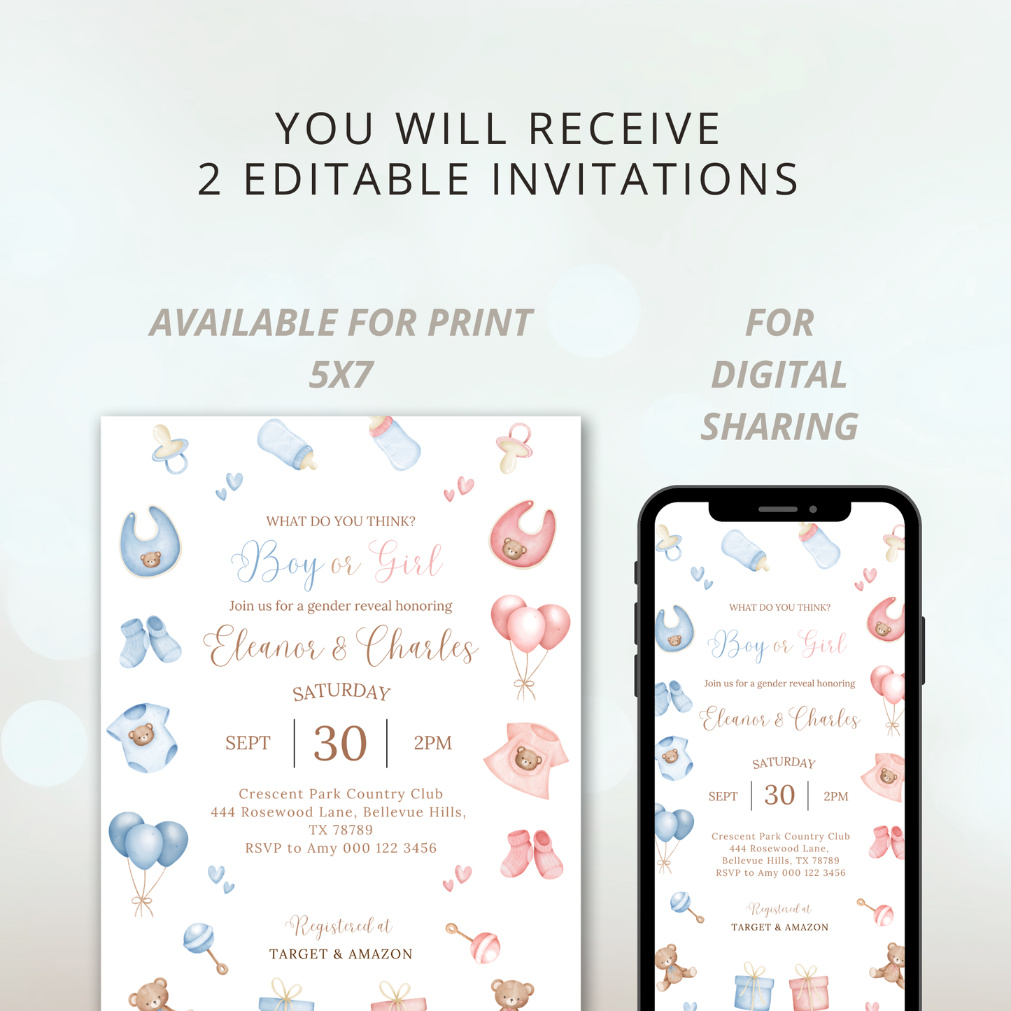 Classic Blue VS Pink Gender Reveal | Come and See, What Will Baby Be? | Boy or Girl? | Baby Shower Invitation