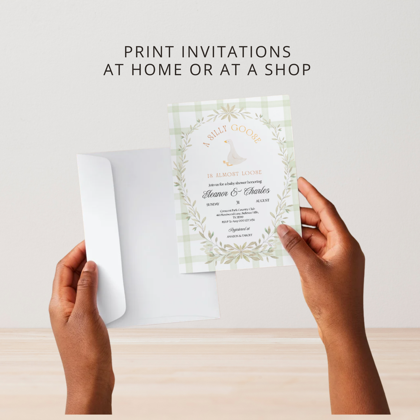 A Silly Goose is Almost Loose Baby Shower Invitation | Gender Neutral | Whimsical Garden Goose Theme