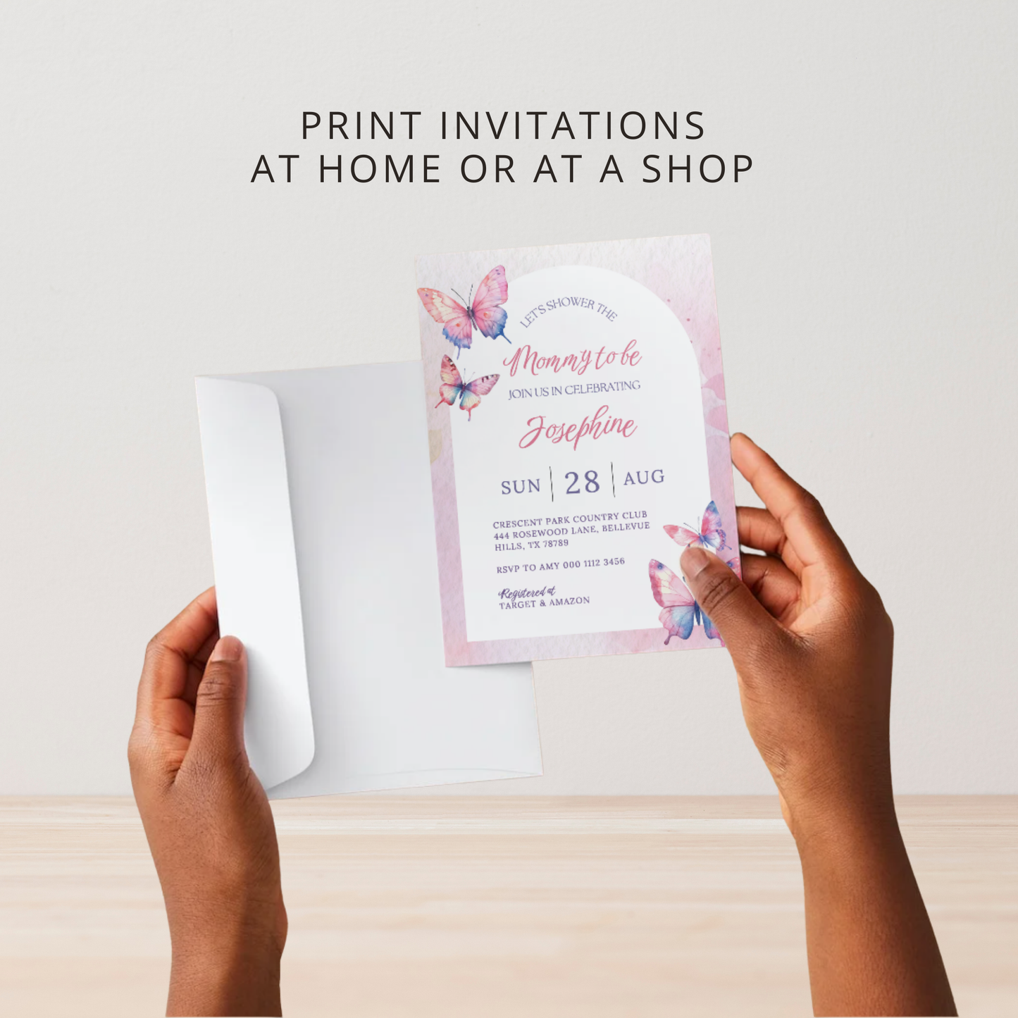 Fluttering into Motherhood | Mama to be | Butterfly Theme | Baby Shower Invitation