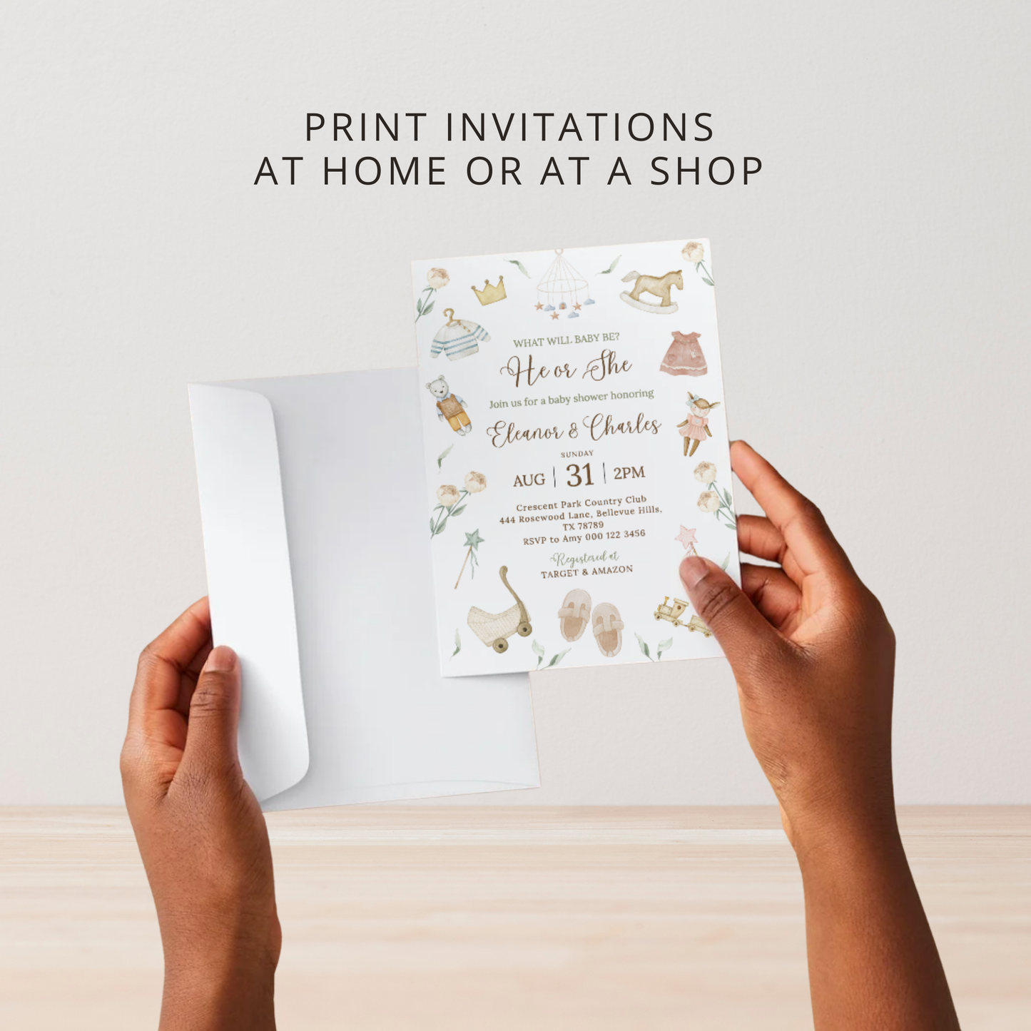 A Vintage Celebration for Baby-to-be | Neutral Gender Reveal | What will baby be? | He or She | Baby Shower Invitation