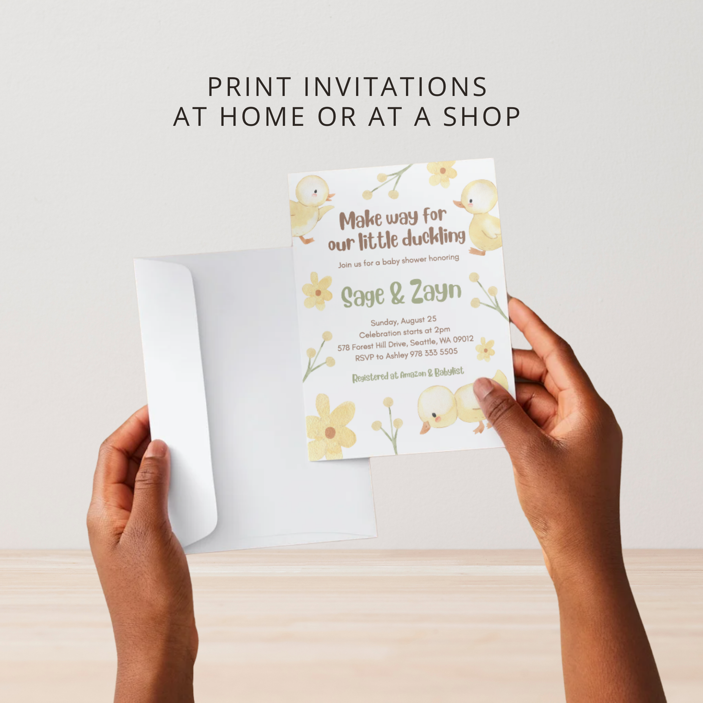 Waddle this way to Celebrate Baby on the way | Inspired by, Make way for Ducklings | Spring Baby Shower Invitation