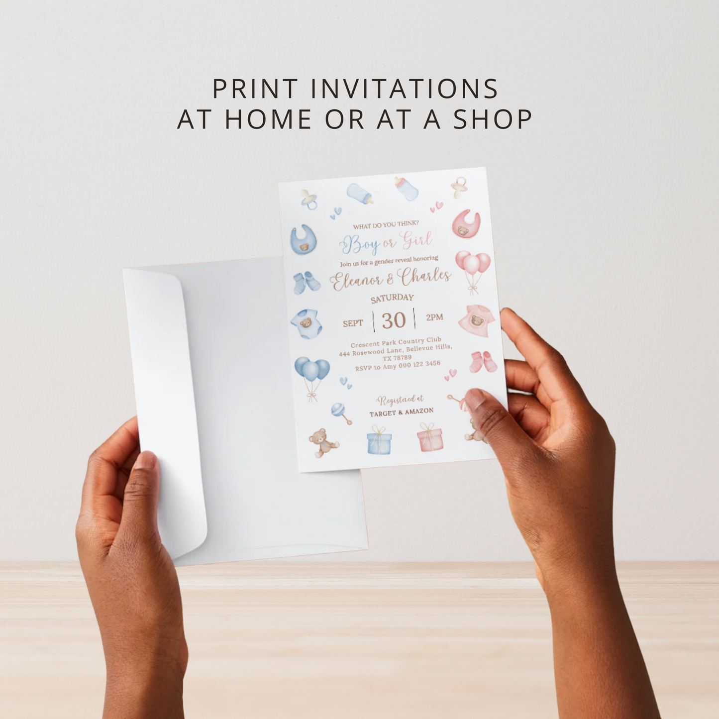 Classic Blue VS Pink Gender Reveal | Come and See, What Will Baby Be? | Boy or Girl? | Baby Shower Invitation