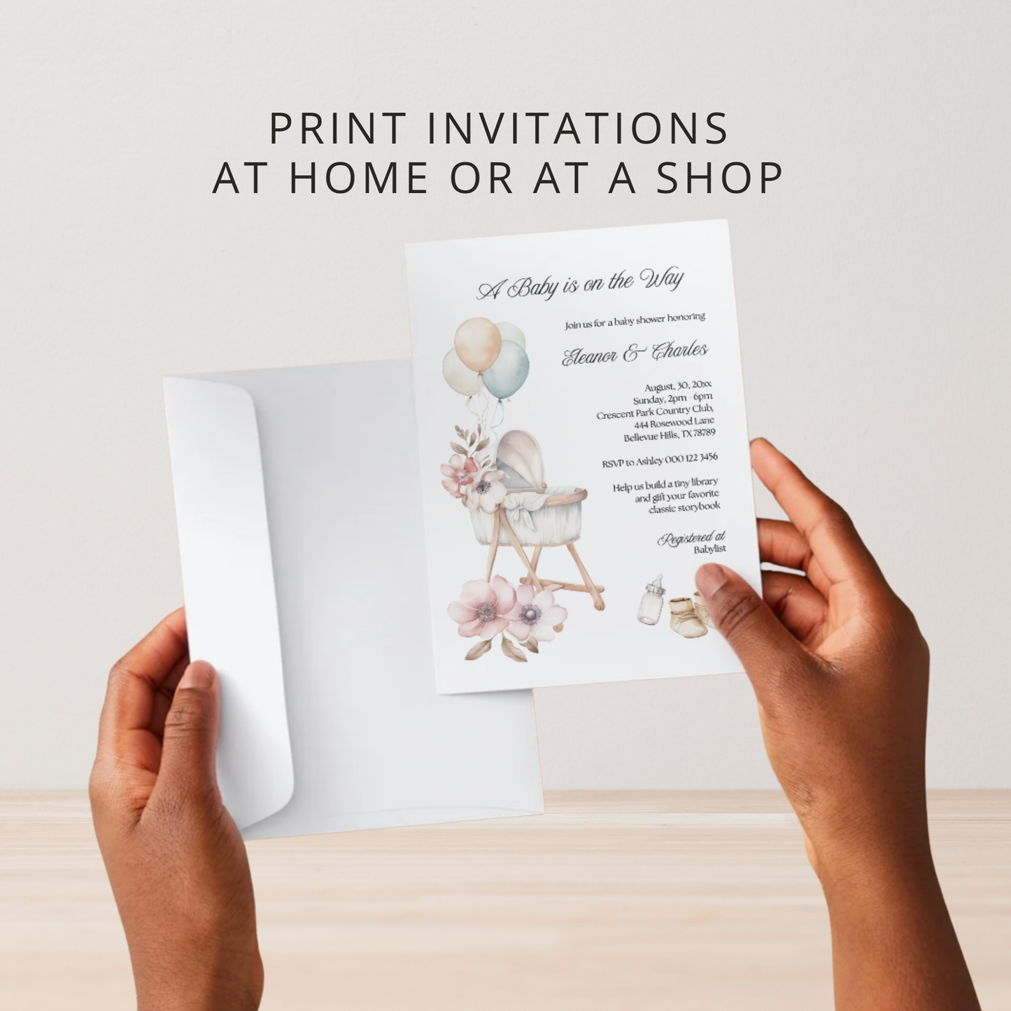 Bassinet Dreams Baby Shower Invitation | Neutral Gender Reveal | Vintage Newborn Baby | Spring Baby Shower Theme