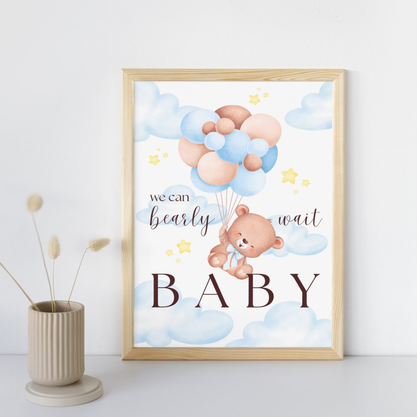 We Can Bear-ly Wait Baby | Baby Shower Invitation | Bear in the Clouds Theme | Blue