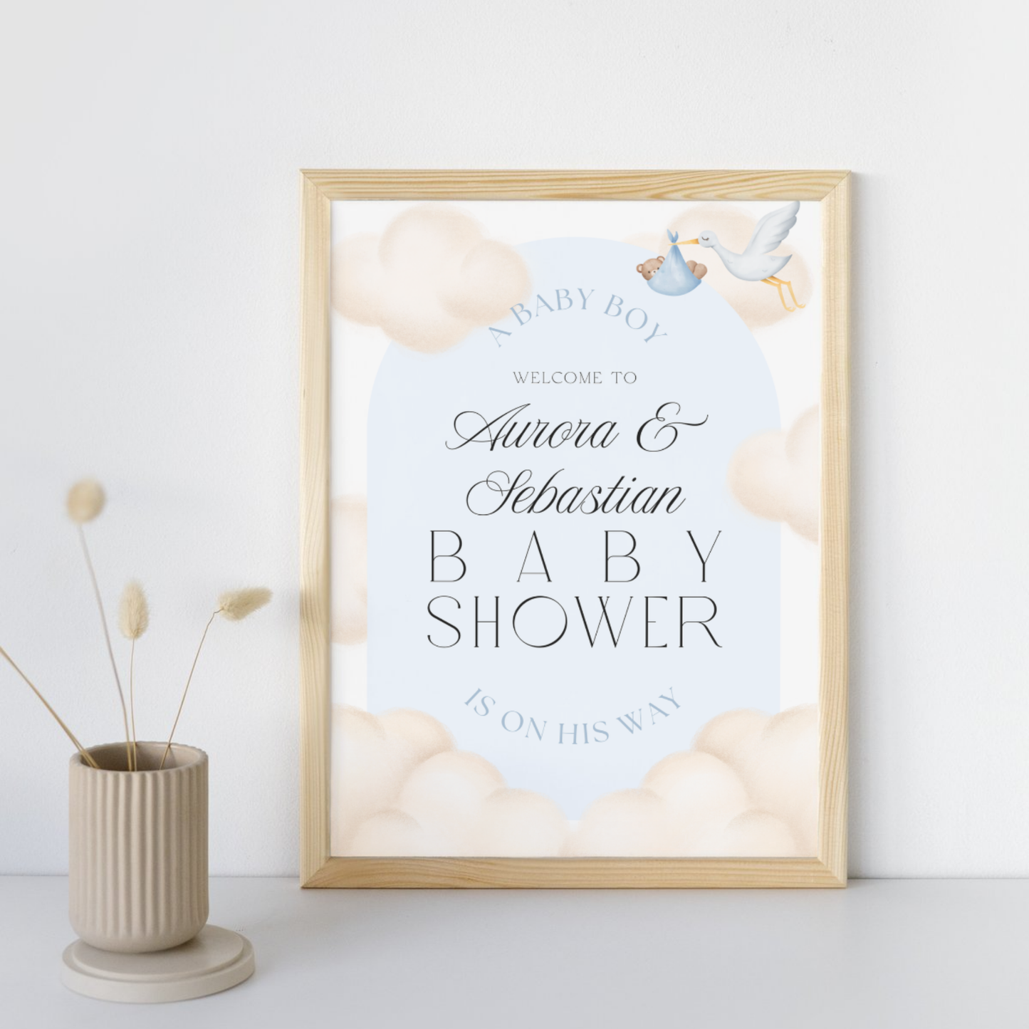 Celebrating Under the Clouds | A Baby Boy is on His Way | Blue | Cloud Theme Baby Shower Invitation