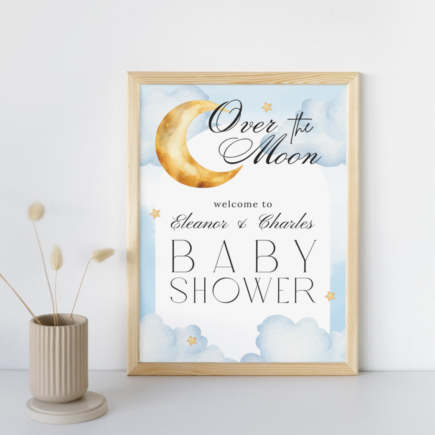 Over the Moon Baby Shower Invitation | Moon and Stars Celestial theme | Whimsical Night Sky | Starry Nights
