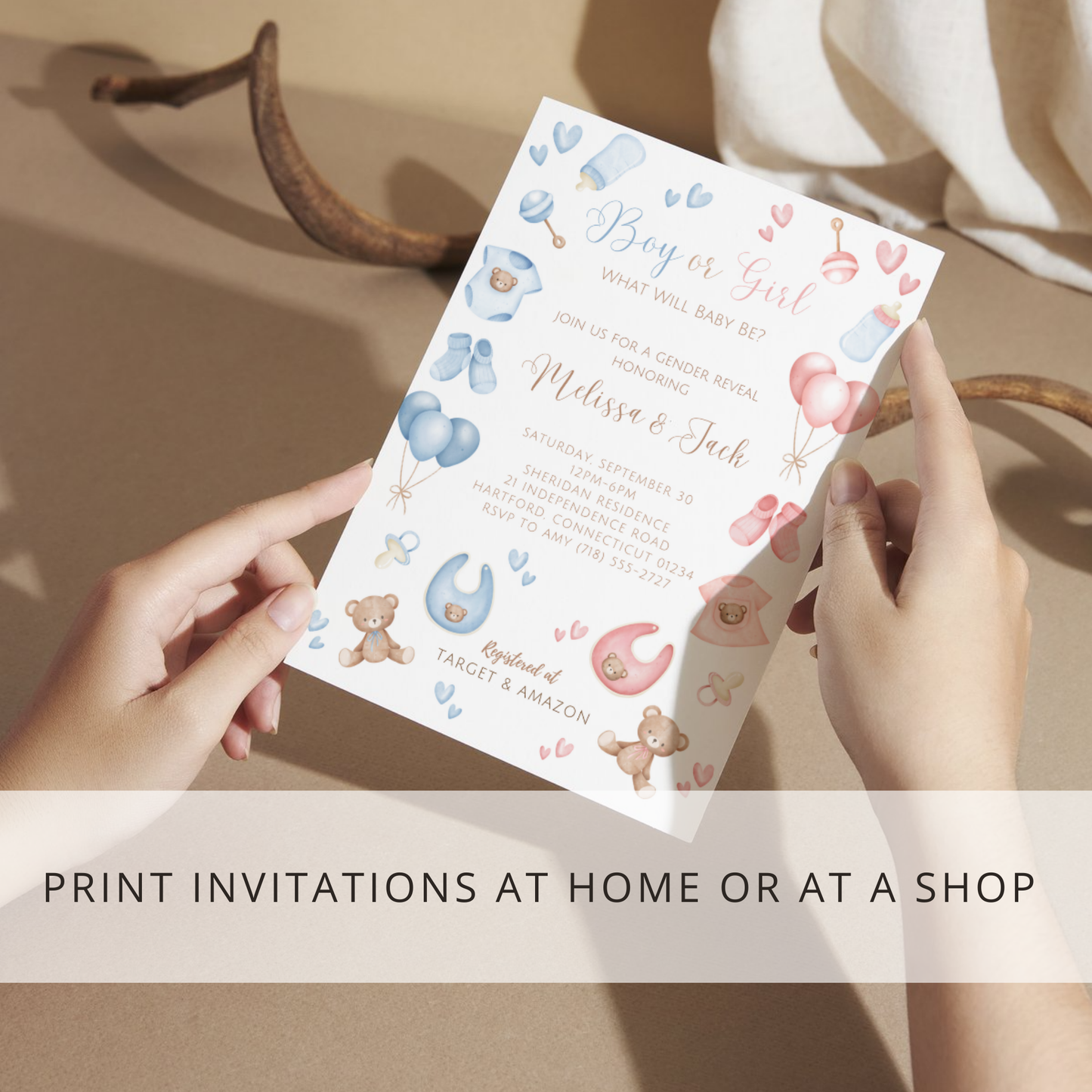 Classic Blue & Pink Gender Reveal Invitation