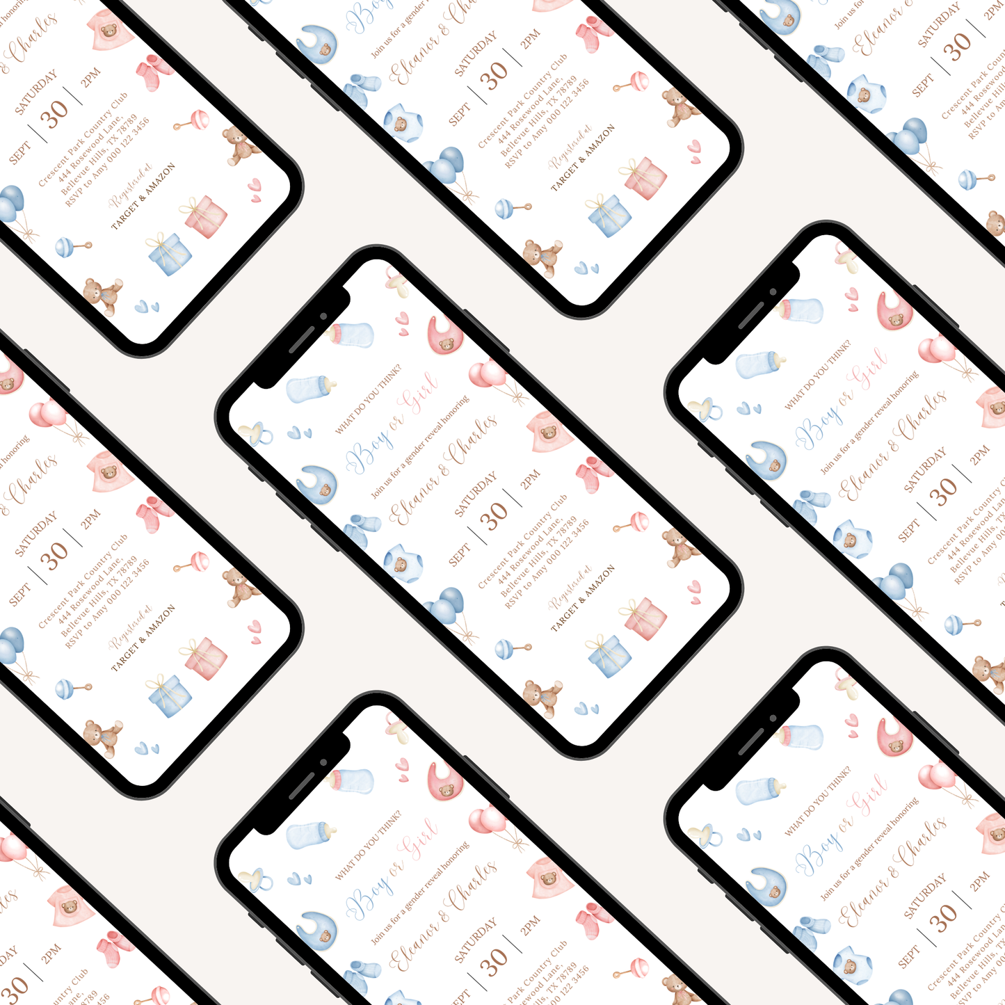 Classic Blue VS Pink Gender Reveal | Come and See, What Will Baby Be? | Boy or Girl? | Baby Shower Invitation