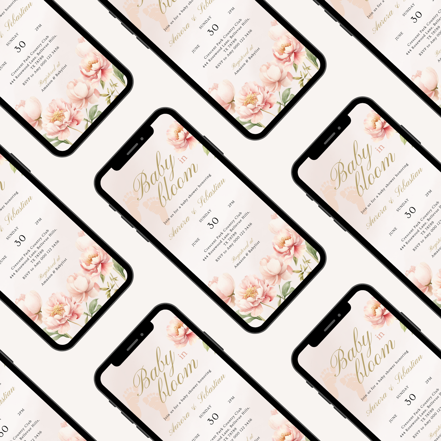 Baby in Bloom Baby Shower Invitation | Version 3 | Garden Theme | Botanical Flowers | Spring Baby Shower