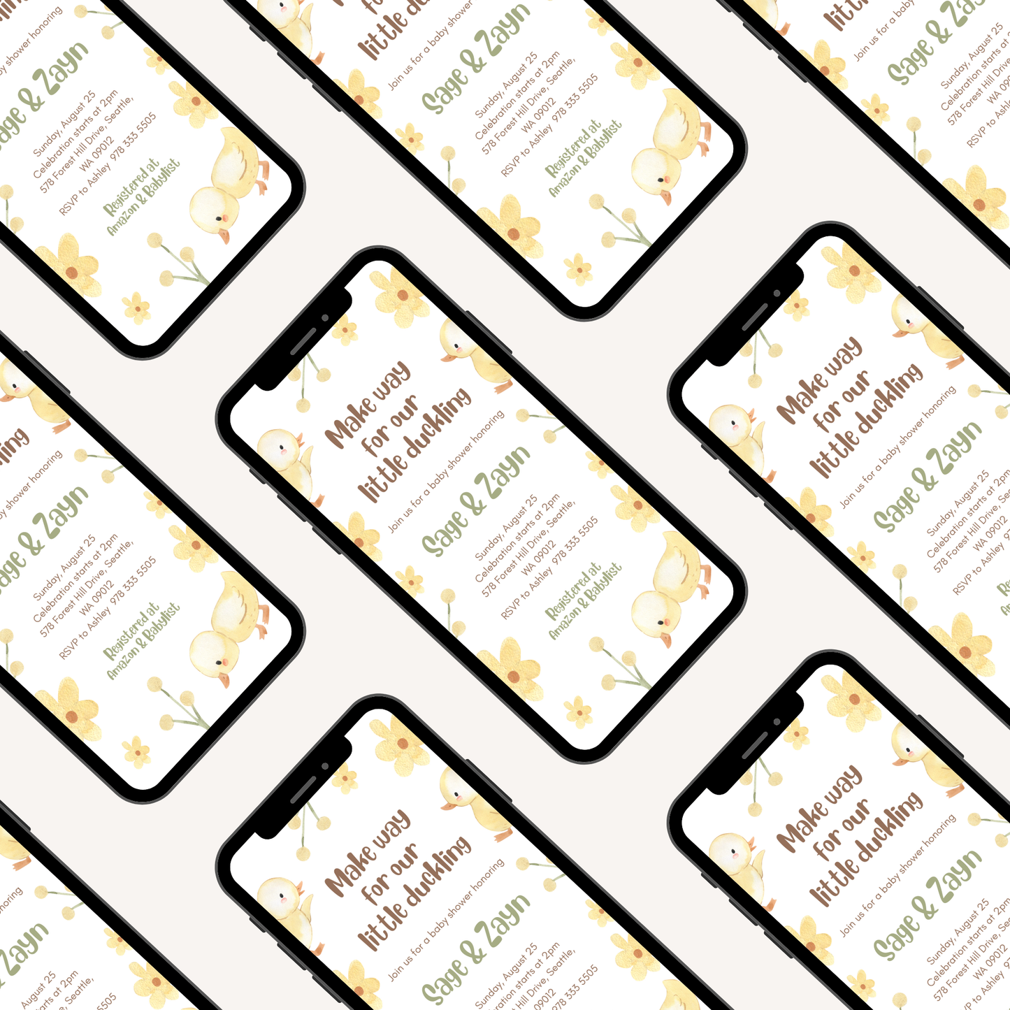 Waddle this way to Celebrate Baby on the way | Inspired by, Make way for Ducklings | Spring Baby Shower Invitation