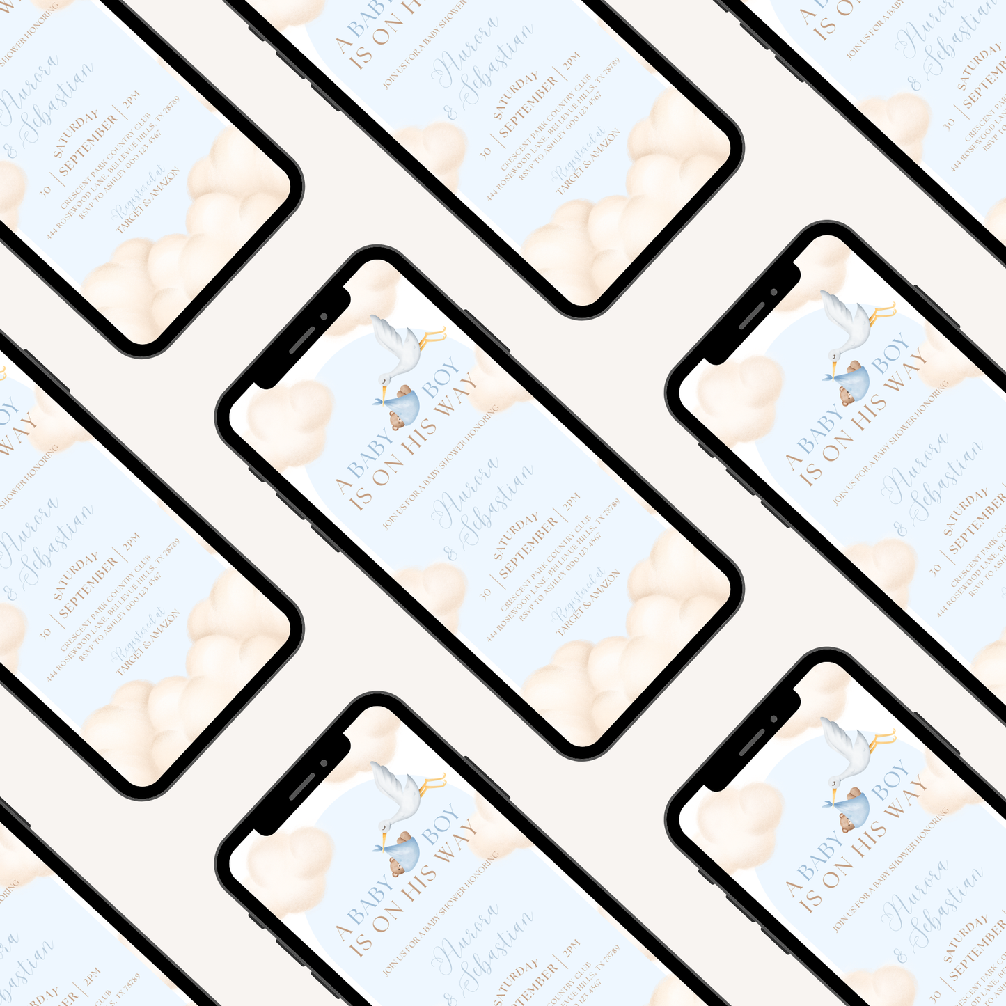 Celebrating Under the Clouds | A Baby Boy is on His Way | Blue | Cloud Theme Baby Shower Invitation