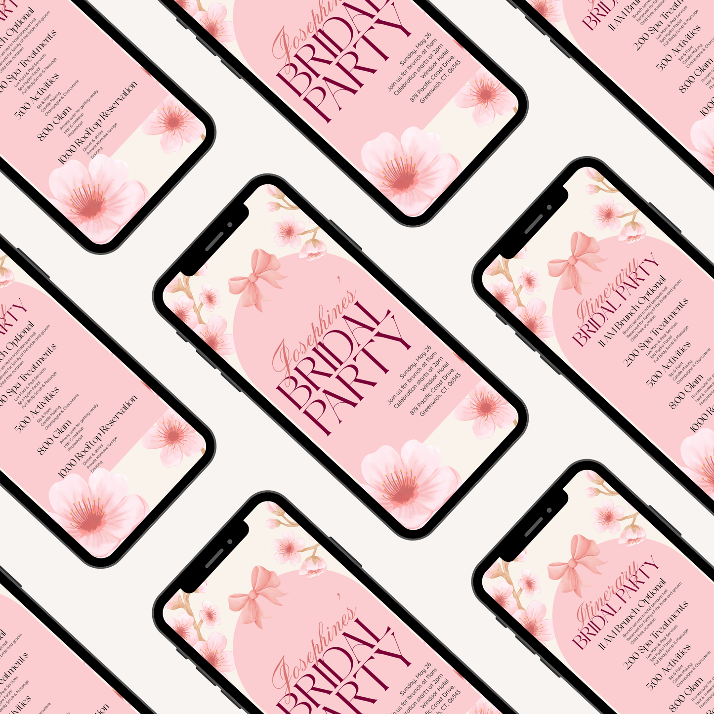 Cherry Blossom Invitation | Bridal Party | Birthday | Itinerary Included | Customizable Template