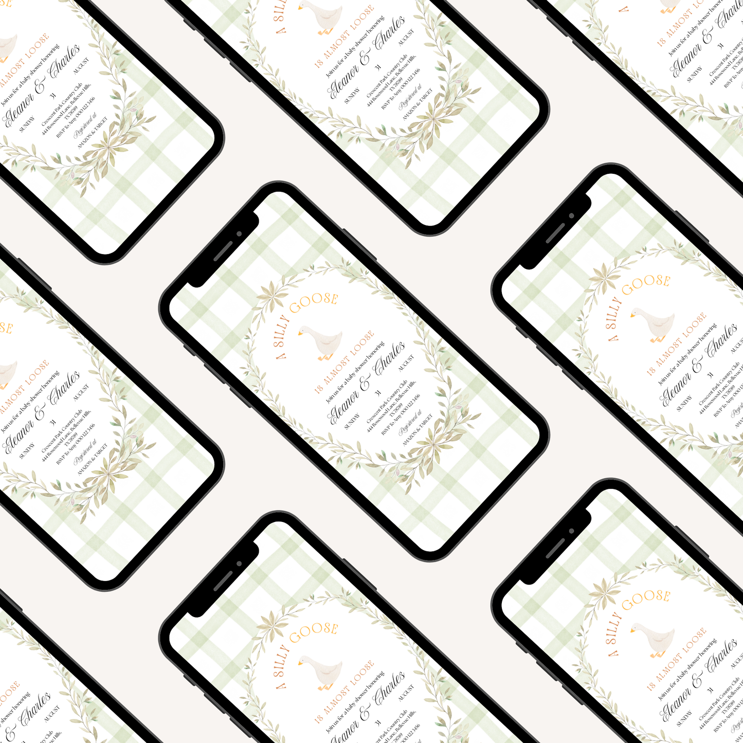 A Silly Goose is Almost Loose Baby Shower Invitation | Gender Neutral | Whimsical Garden Goose Theme