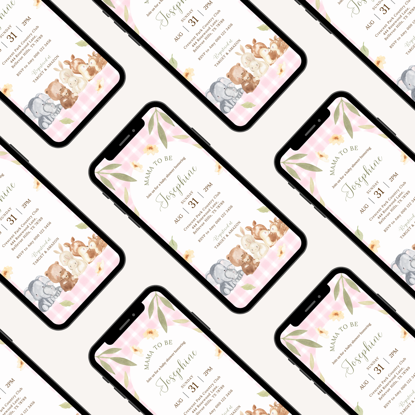 Showered with Love, Mama To Be | Gingham Picnic | Garden Theme | Baby Shower Invitation