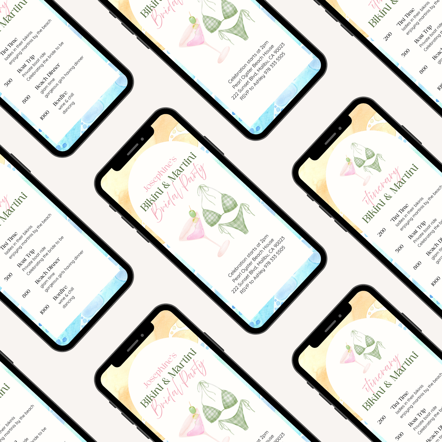 Sip, Splash, & Celebrate the Bride | Bikinis & Martinis Bridal Party or Birthday | Customizable Template