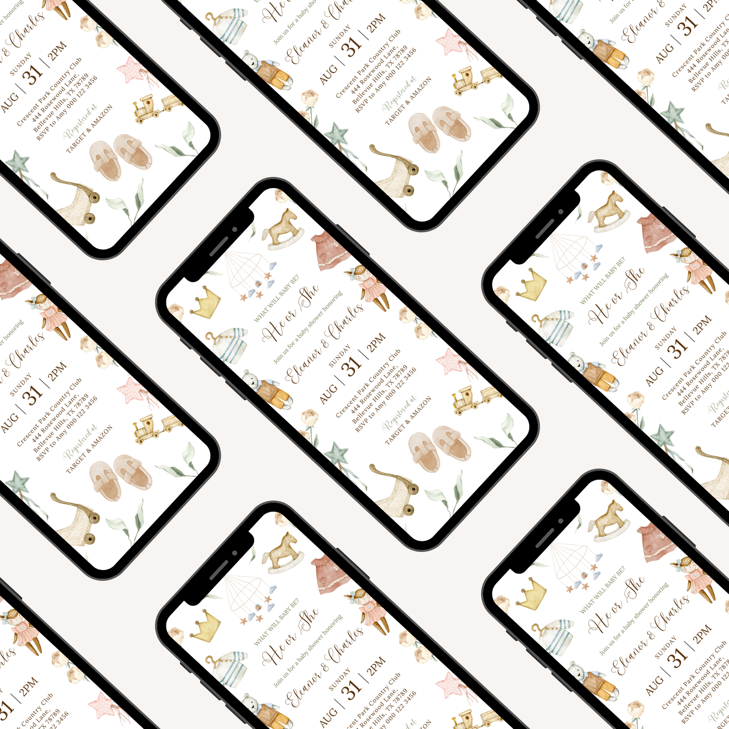 A Vintage Celebration for Baby-to-be | Neutral Gender Reveal | What will baby be? | He or She | Baby Shower Invitation