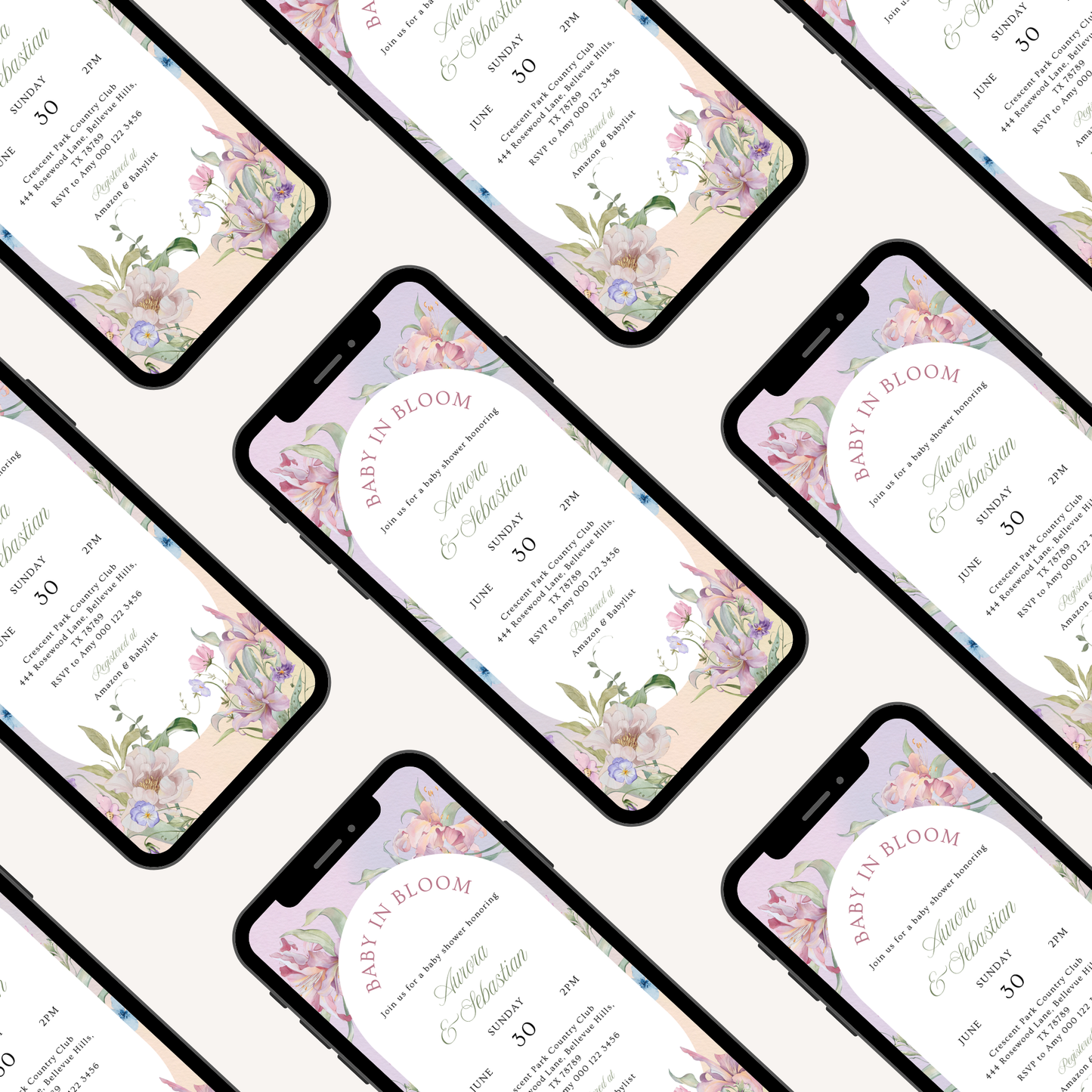 Baby in Bloom Baby Shower Invitation | Garden Theme | Botanical Flowers | Spring Baby Shower