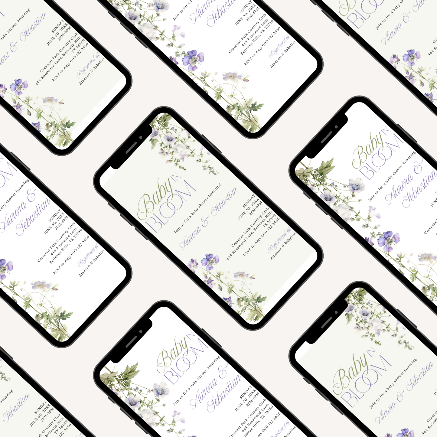 Baby in Bloom Baby Shower Invitation | Version 2 | Garden Theme | Botanical Flowers | Spring Baby Shower