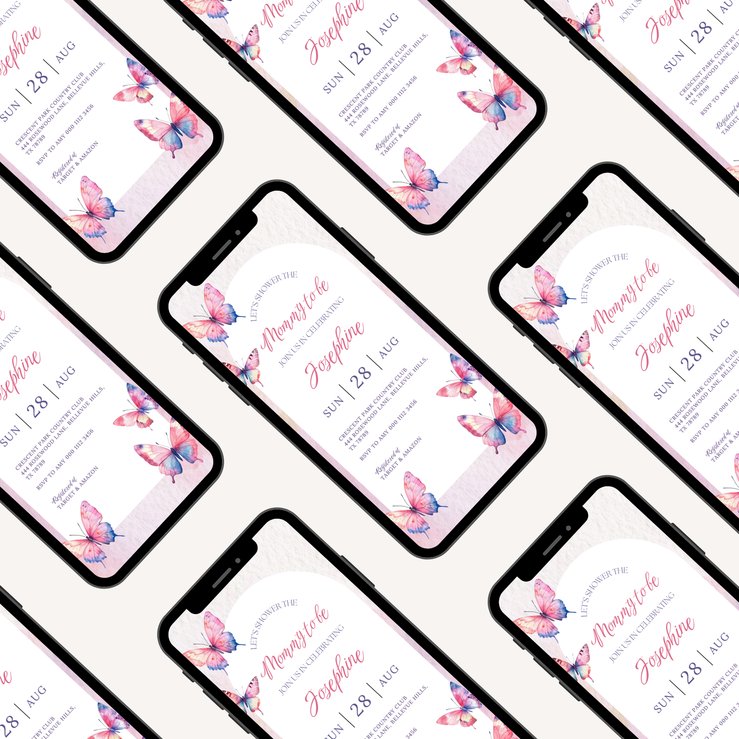 Fluttering into Motherhood | Mama to be | Butterfly Theme | Baby Shower Invitation