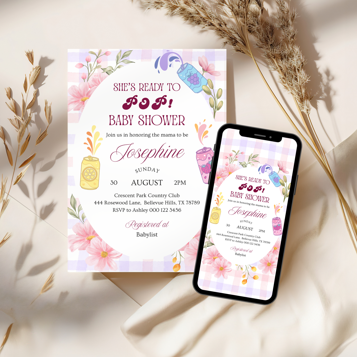 She's Ready to Pop Baby Shower Invitation | Colorful Retro Soda Pop Theme | Mama to be Celebration | Gender Reveal